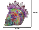 Punk Rock Rainbow Tie Dye Skull With Colorful LED Mohawk Crystal Hair Figurine