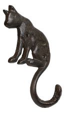 Pack of 2 Cast Iron Rustic Feline Kitty Cat with Playful Tail Wall Hooks