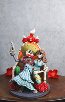 Day of The Dead Hasta La Muerte Pablo Skeleton Couple Red Roses Throne Figurine