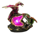 LED Crystal Faux Geode Dragons Duelling Figurine, Red & Green Metallic Dragons