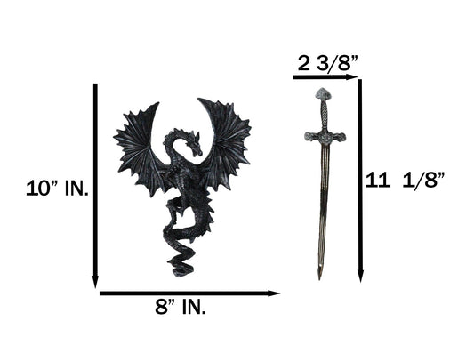 Gothic Black Winged Dragon Wall Plaque with Removable Medieval Sword – 12-Inch
