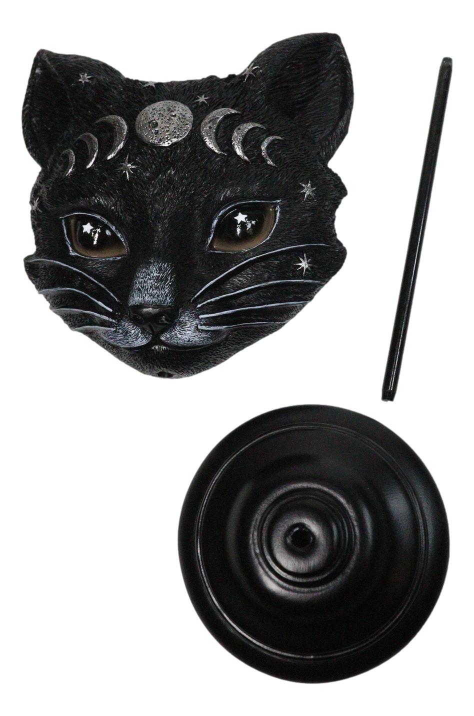 Gothic WIcca Mystic Moon Cat Masque Ornament On Pole Stand Or Wall Sculpture