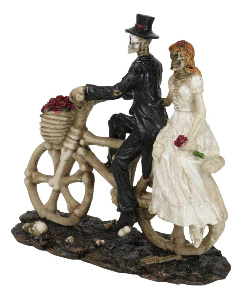Wedding Skeletons Bride And Groom Riding Skeletal Bones Roses Bicycle Figurine