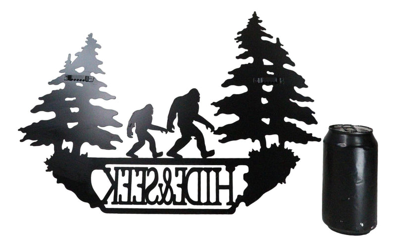 Rustic Sasquatch Big Foot by Pine Trees Hide & Seek Metal Wall Decor Plaque