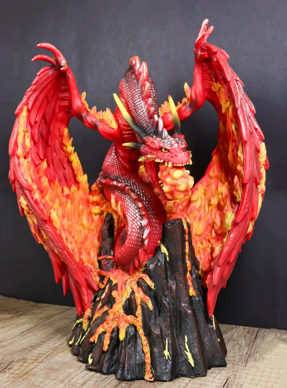 Asher Fire Elemental Ferocious Flamethrower Dragon On Lava Volcano Figurine