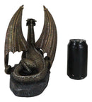 Faux Bronze Giant Serpent Dragon Standing On Volcanic Rock Wine Holder Sculpture