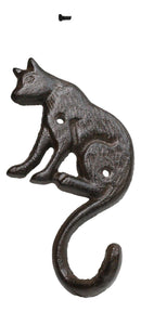 Pack of 2 Cast Iron Rustic Feline Kitty Cat with Playful Tail Wall Hooks