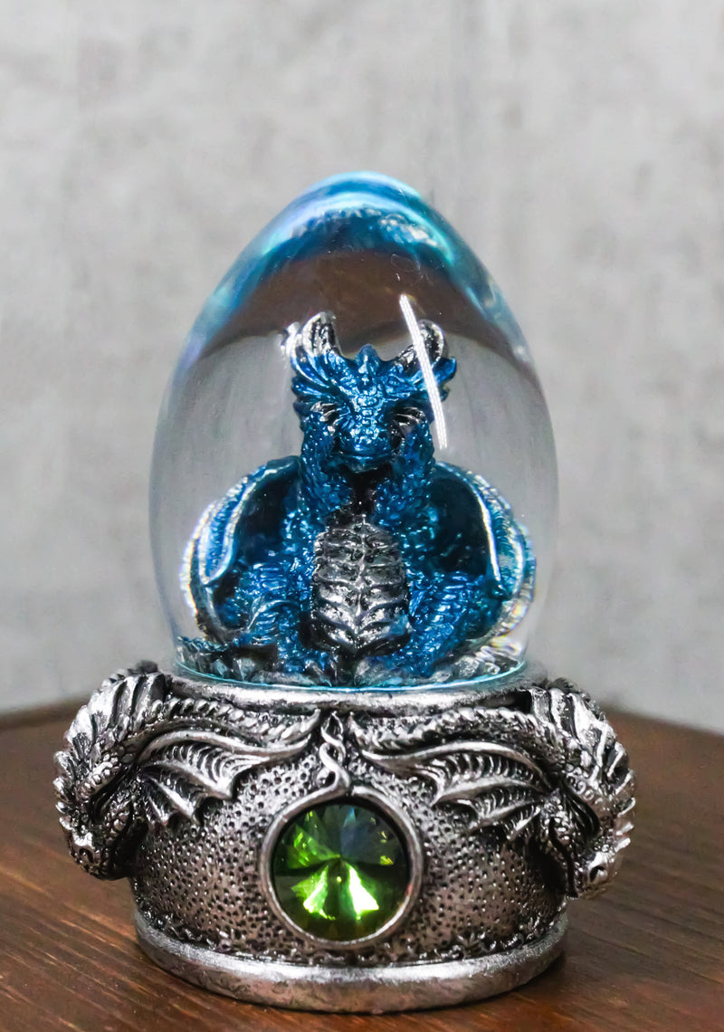 See No Evil Blue Wyrmling Dragon In Colorful LED Acrylic Glass Egg Figurine