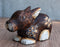 Balinese Wood Handicrafts Crouching Bunny Rabbit With Floral Tattoo Figurine 6"L