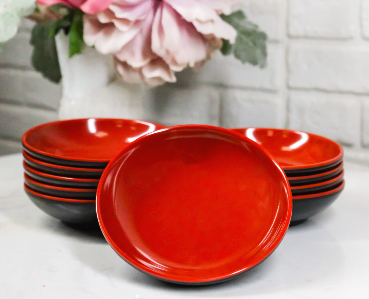 Pack Of 10 Red And Black Melamine Dipping Sauce Or Condiment Round Dishes 4"D