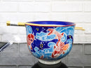Auspicious Red Koi Fishes In Blue Waters Donburi Ramen Bowl With Chopsticks Set