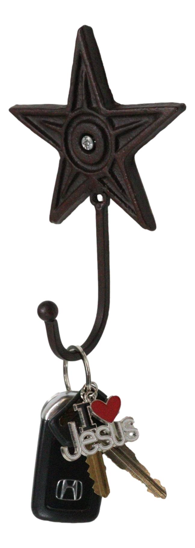 Cast Iron Rustic Western Star Wall Hanger Coat Jacket Towel Hook Set Of 4 - Ebros Gift