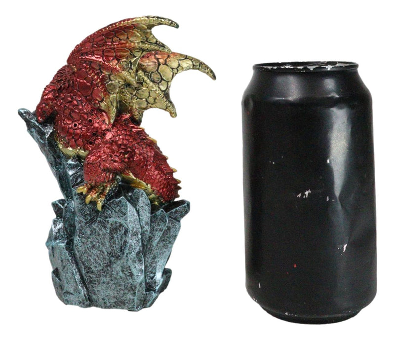 Fantasy Red And Gold Geode Dragon Perching On Crystal Rock Cavern Small Figurine