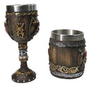 Nautical Rustic Barrel Pirate Skull Wine Goblet & Beer Tankard Mug Set of 2