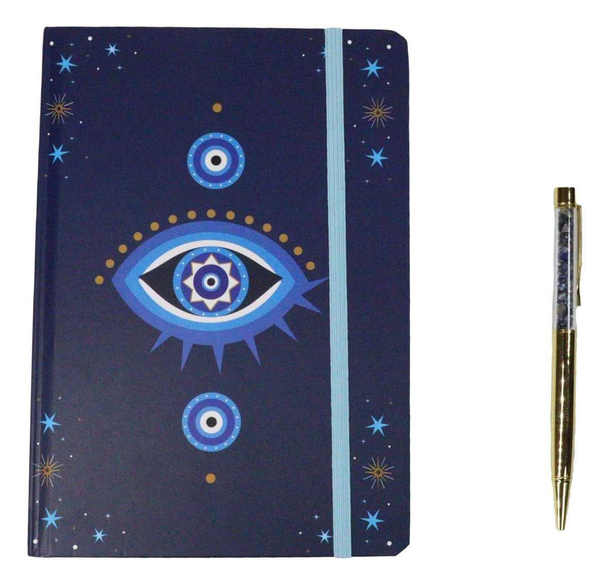 Ebros Wicca Blue All Seeing Evil Eye A5 Notebook Journal with Crystal Pen