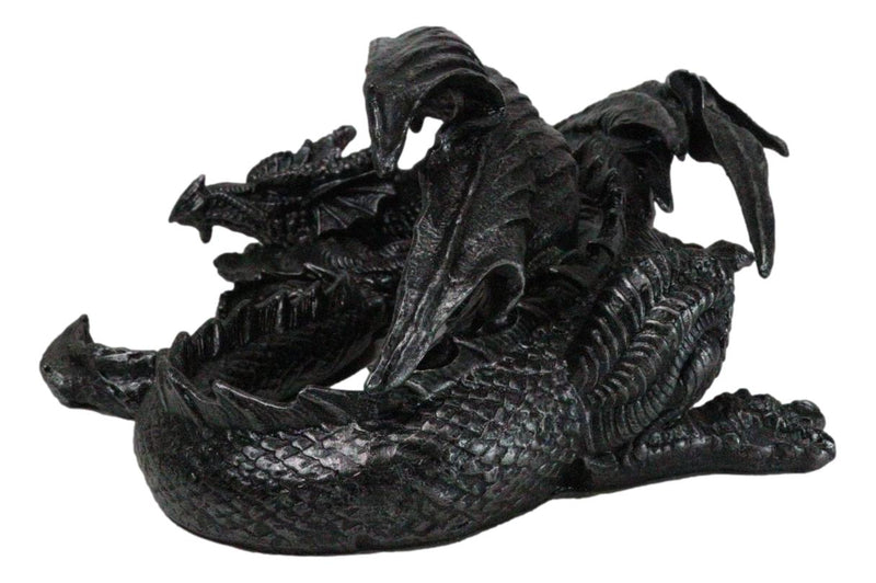 Medieval Fantasy Horned Black Soma Dragon At Repose Collectible Figurine 11"L