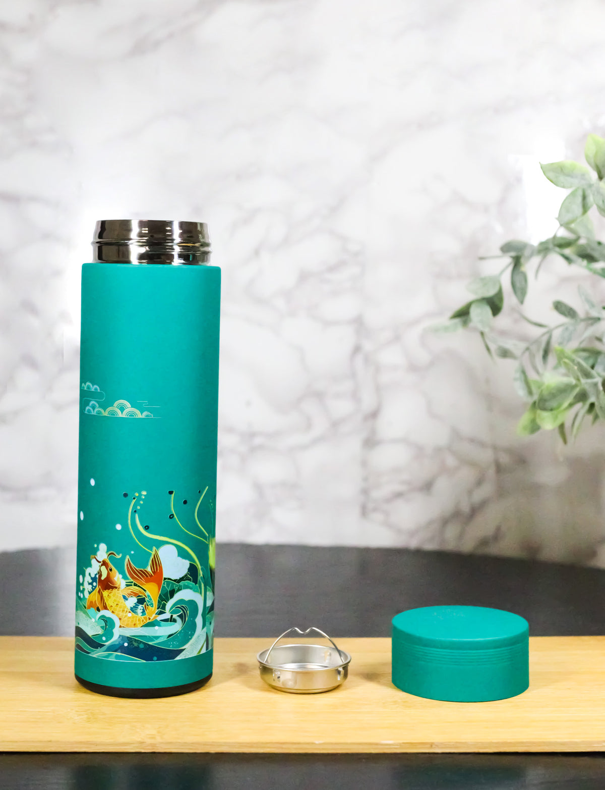 Lotus Koi 17oz Vacuum Insulated Stainless Steel Thermos Bottle With Tea Infuser