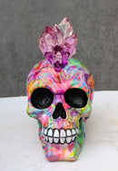 Punk Rock Rainbow Tie Dye Skull With Colorful LED Mohawk Crystal Hair Figurine