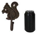 Rustic Western Cast Iron Tree Squirrel With Acorns Wall Coat Hooks Sculpture