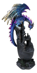 Medieval Blue Dragon Perching On Abandoned Castle Tower Ruins Figurine 12"H