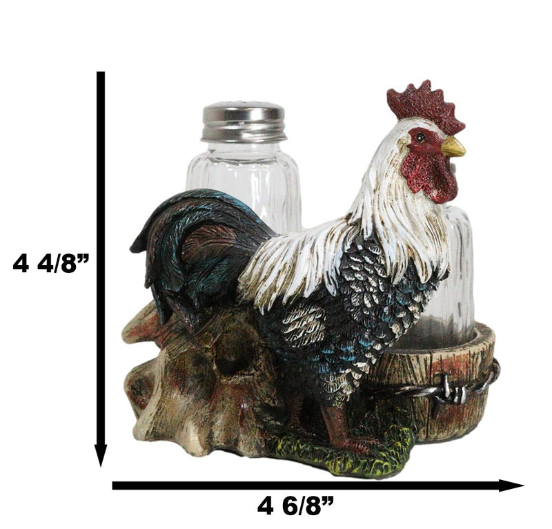 Country Rustic Farm White Breasted Chicken Rooster Salt Pepper Shakers Holder