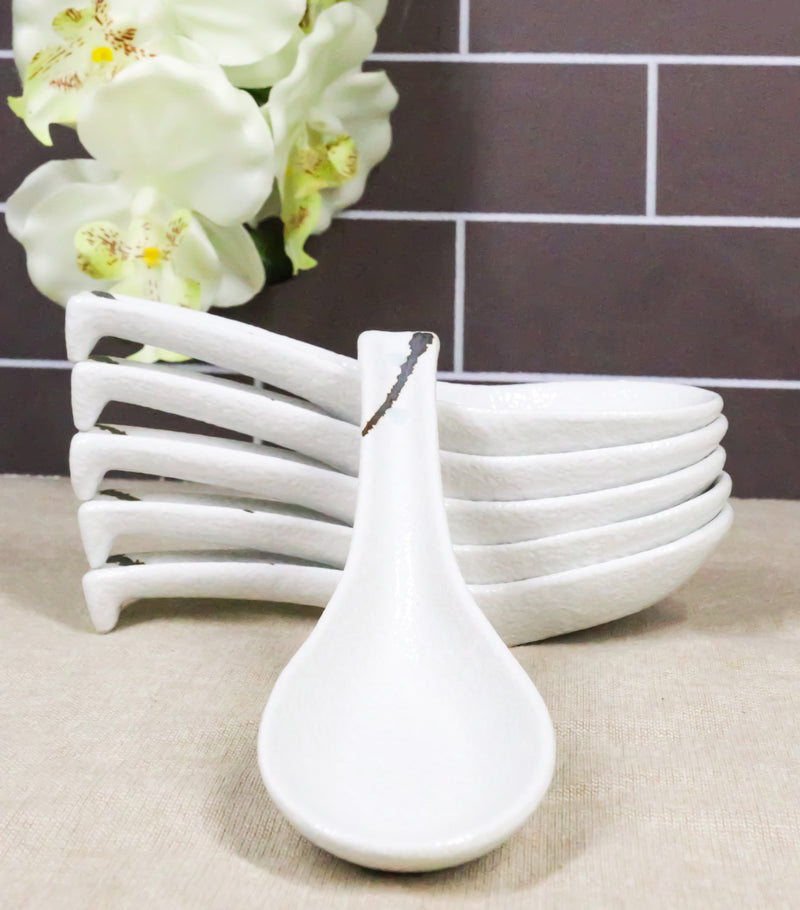 Pack of 6 Yukino Hana Collection Ceramic Asian Soup Spoons With Hook 5.75"L