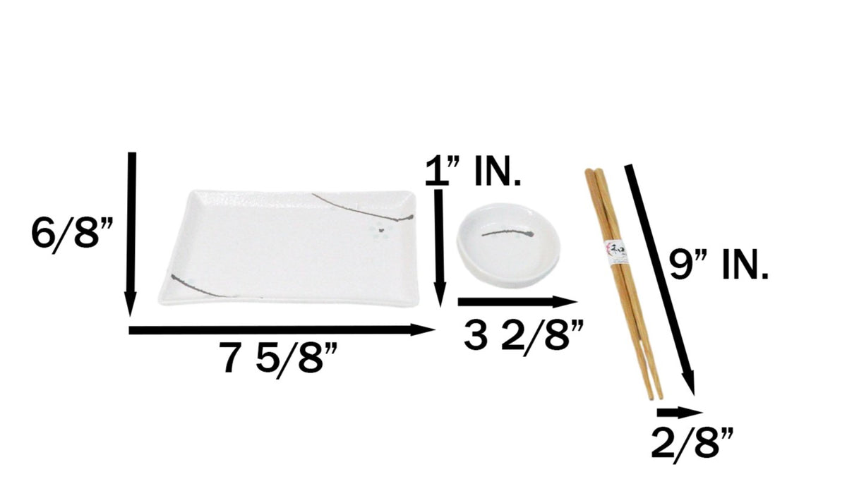 Yukino Hana Porcelain Sushi Plates Sauce Dishes Chopsticks Dinnerware Set For 2
