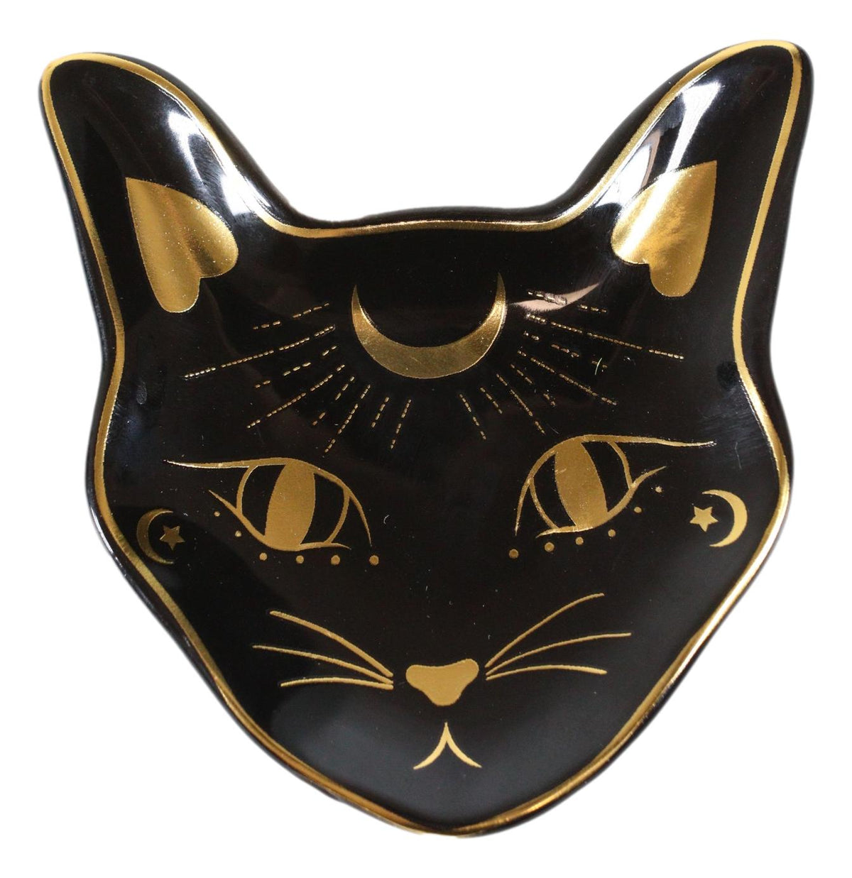 Wicca Astrology Witchcraft Mystic Mog Black Feline Cat Trinket Jewelry Dish - Ebros Gift