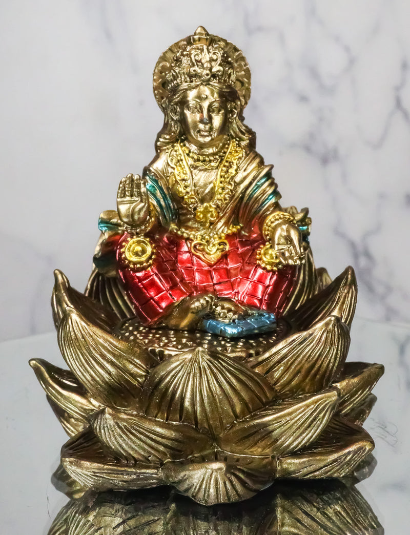 Hindu Goddess Of Fortune Lakshmi Meditating On Padma Lotus Flower Mini Figurine