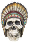 Indian Eagle Chief Skull with Turquoise Rocks Tribal Warrior Headdress Figurine
