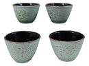 Pack Of 4 Seafoam Green Floral Petals Cast Iron Tetsubin Textured Tea Cups 3oz