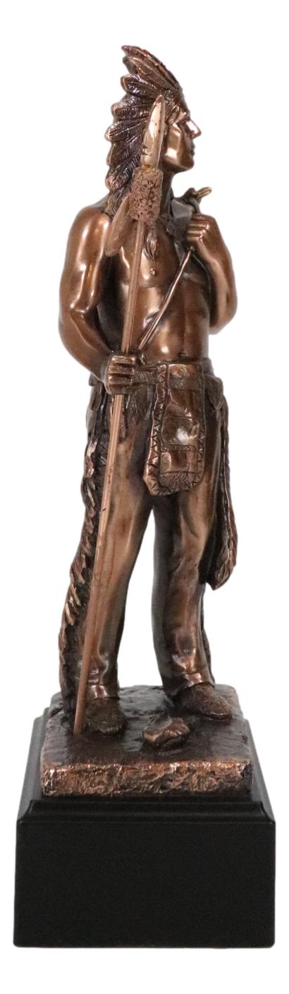 Indian Chief Hero With Spear Hunter Electroplated Bronze Figurine With Base
