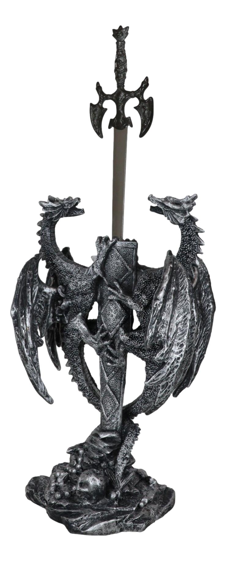 Fantasy Gothic Climbing Double Dragon And Excalibur Sword Letter Opener Figurine