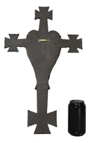 Black Biker Iron Cross With Angel Wings Layered Faux Wooden Wall Cross Plaque