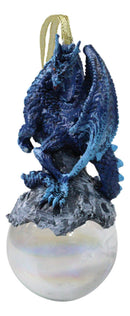 Ruth Thompson Blue Stormchaser Dragon On Pearl Glass Ball Ornament Figurine 5"H