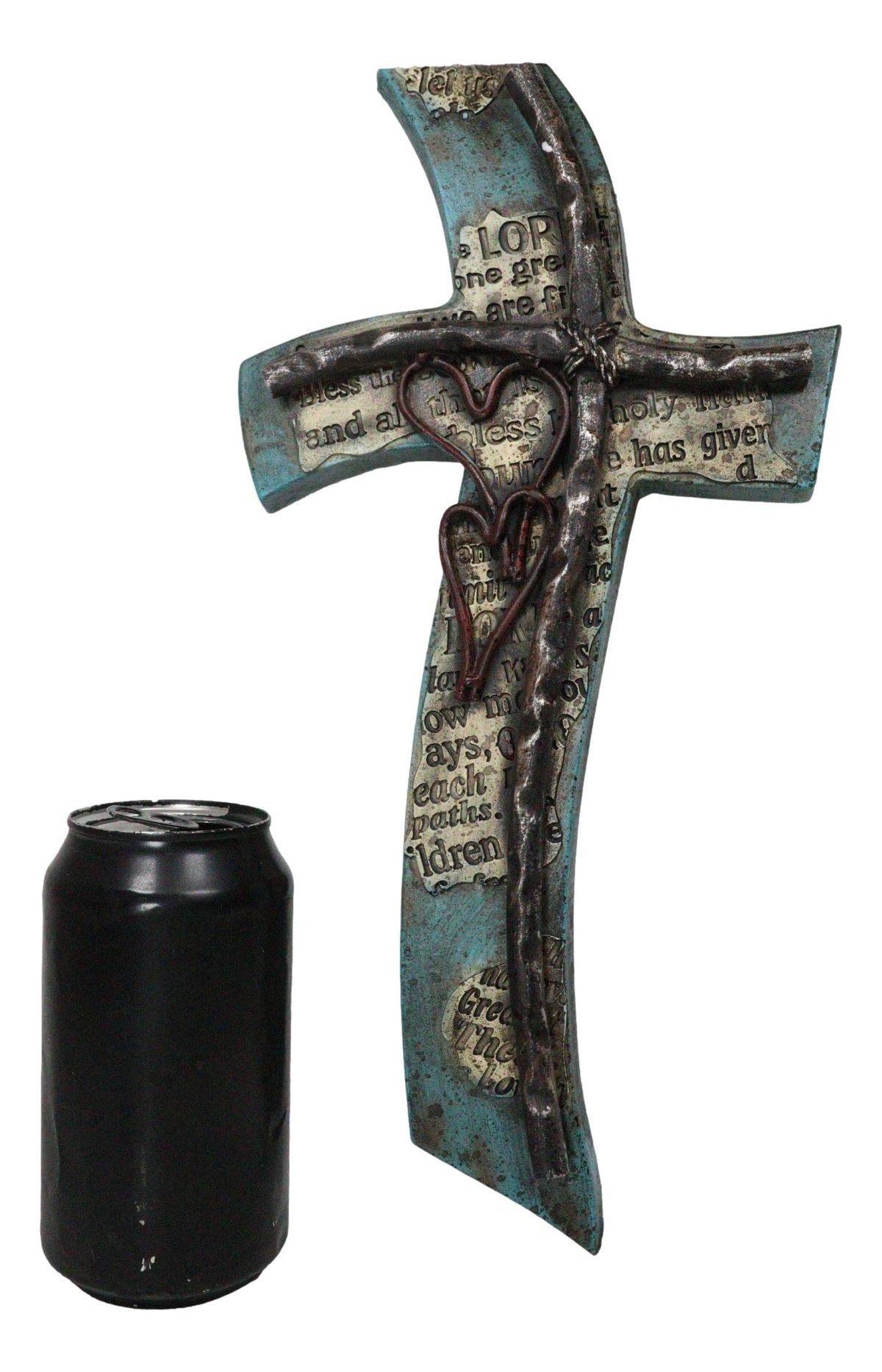 Inspirational Turquoise Double Heart Layered Artistic Fluid Curved Wall Cross