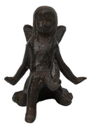 Cast Iron Sitting Whimsical Fairy With Bird On Her Feet Small Sculpture 5.75"L