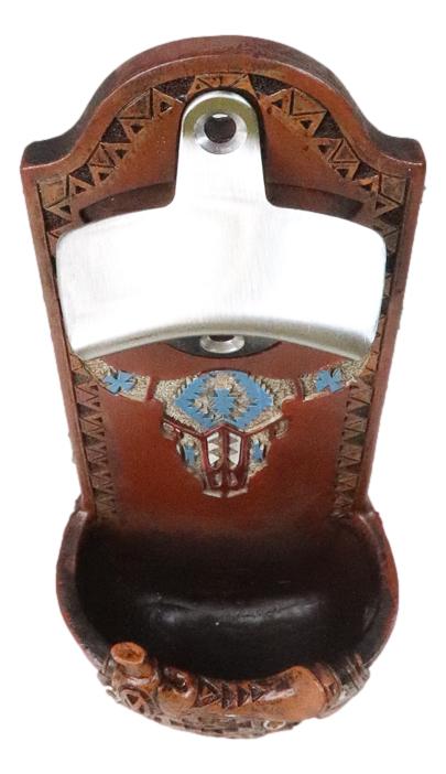 Western Cowboy Country Rustic Horse Saddle With Cow Skull Wall Bottle Opener