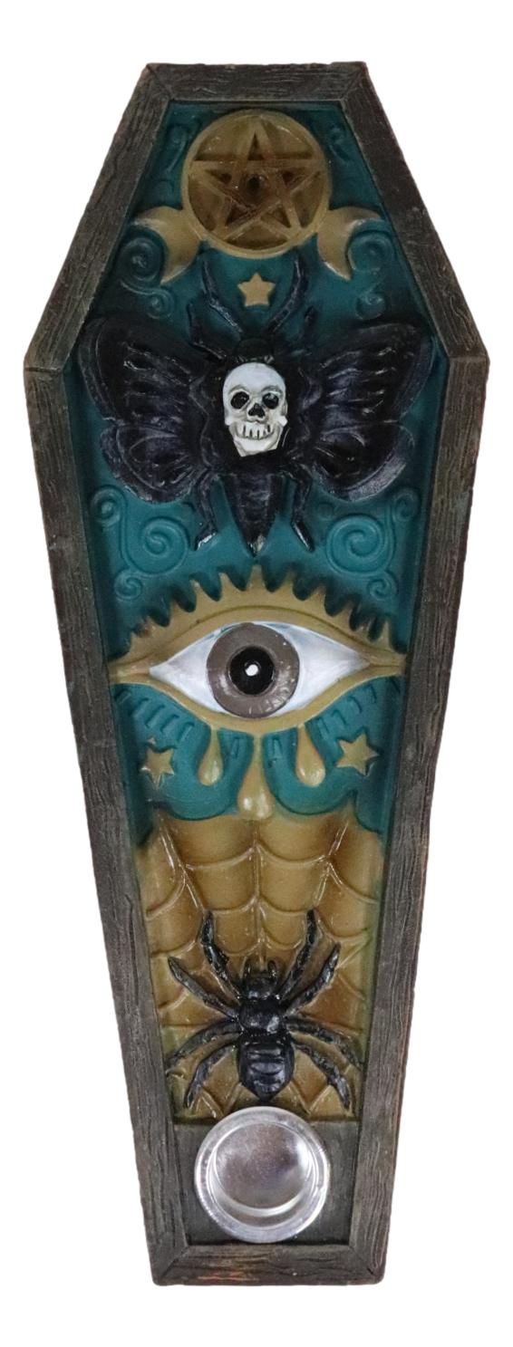 Wicca Mystical Pentagram Skull Evil Eye Black Spider Coffin Incense Burner Decor