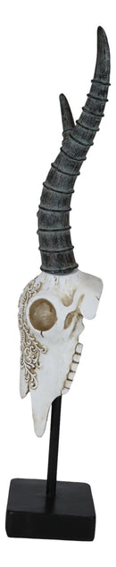 Vintage Tribal Knotwork African Antelope Skull On Museum Pole Mount Base Statue