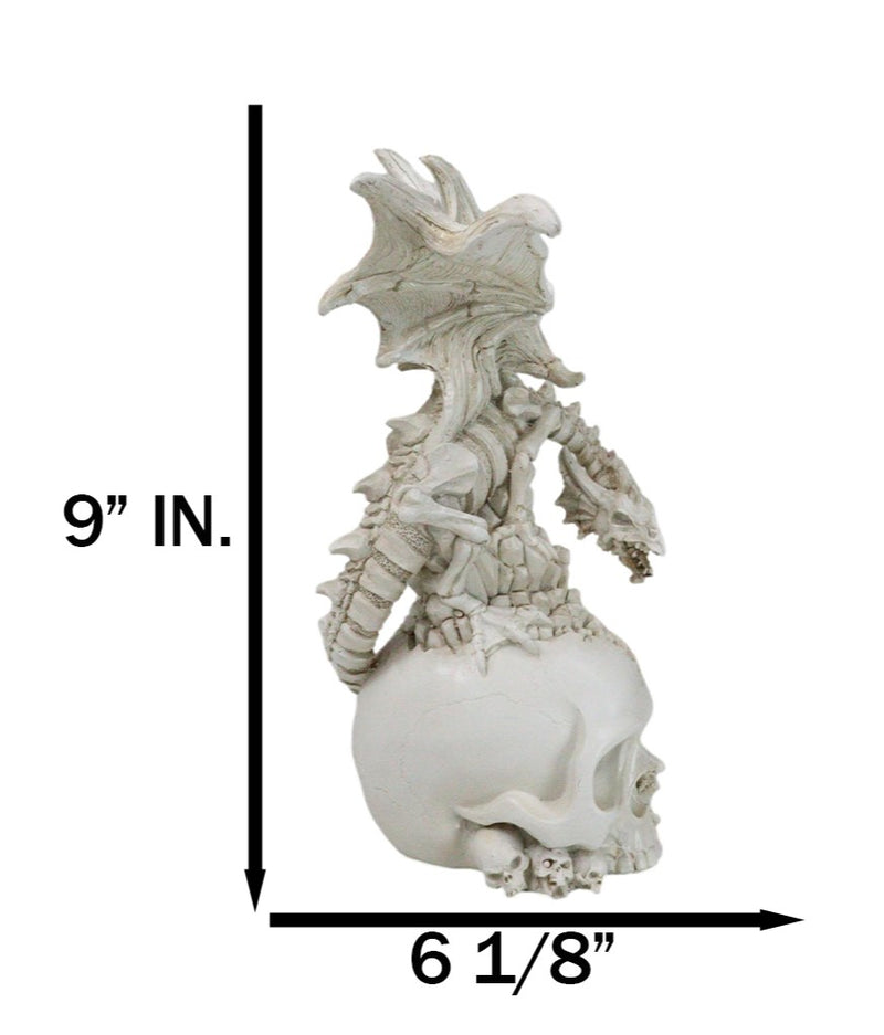 Ossuary Macabre Skeleton Bone Dragon Perching On Gothic White Skull Figurine