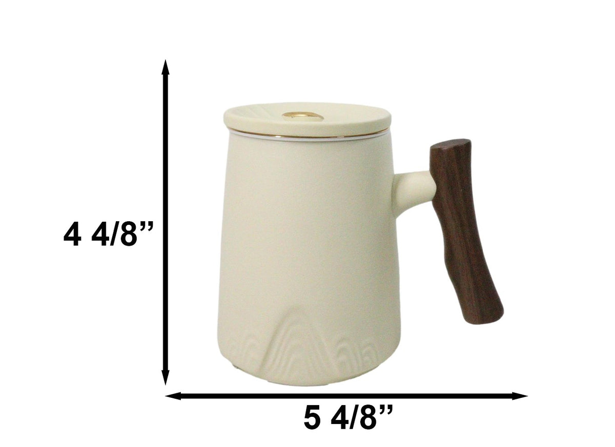 White 15 Oz Chic Porcelain Tea Mug with Wooden Handle, Lid and Infuser