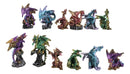 Set Of 12 Colorful Metallic Behemoth Dragons In Multiple Poses Mini Figurines