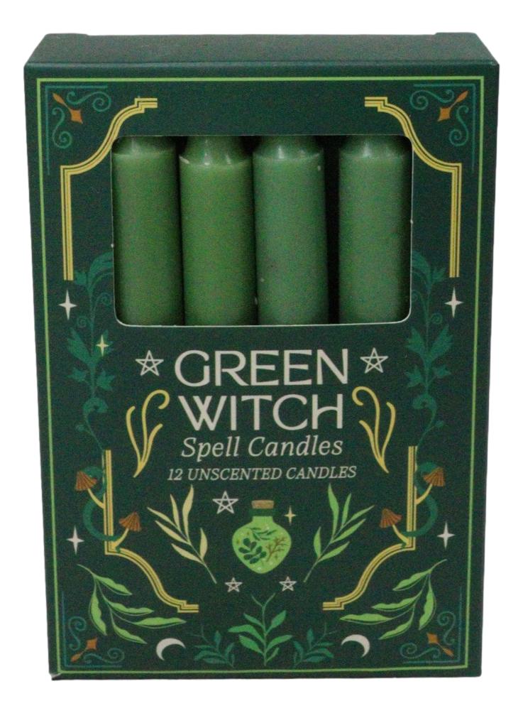 Ebros Green Witch Spell Candles 4 Inch Unscented Green Candles Pack of 12