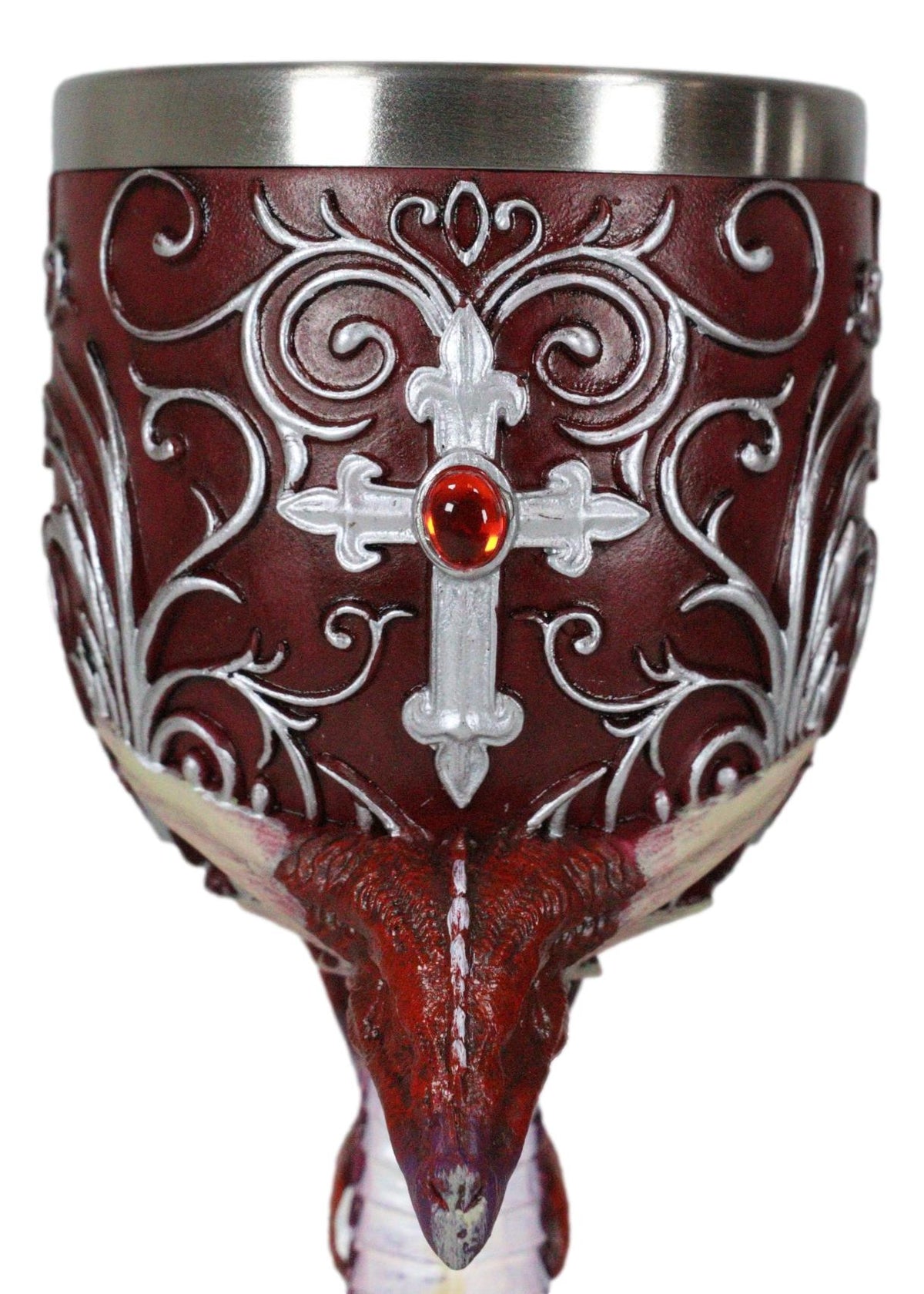 Set Of 2 Fantasy Maroon Dragons Devotion Love Hex Heart Baroque Wine Goblets
