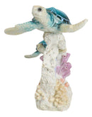 Sea Turtle Mother And Hatchling Family By Coral Reef With 3D LED Light Figurine