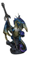 Blue Metallic Ice Knight Dragon With Orb and Gothic Sword Letter Opener Figurine