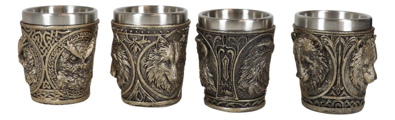 Animal Spirit Bald Eagle Owl Black Bear And Gray Wolf 2-Ounce Shot Glasses Set