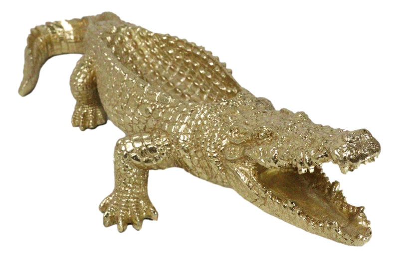 Large Gold Patina Crocodile Baring Razor Teeth Jewelry Tray Organizer Holder18"L