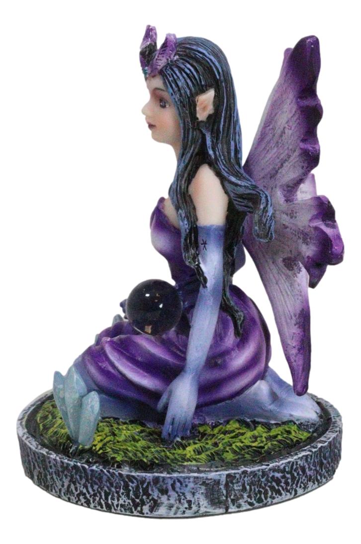 Kneeling Purple Lavender Night Fairy With Crystal Ball On Garden Mini Figurine
